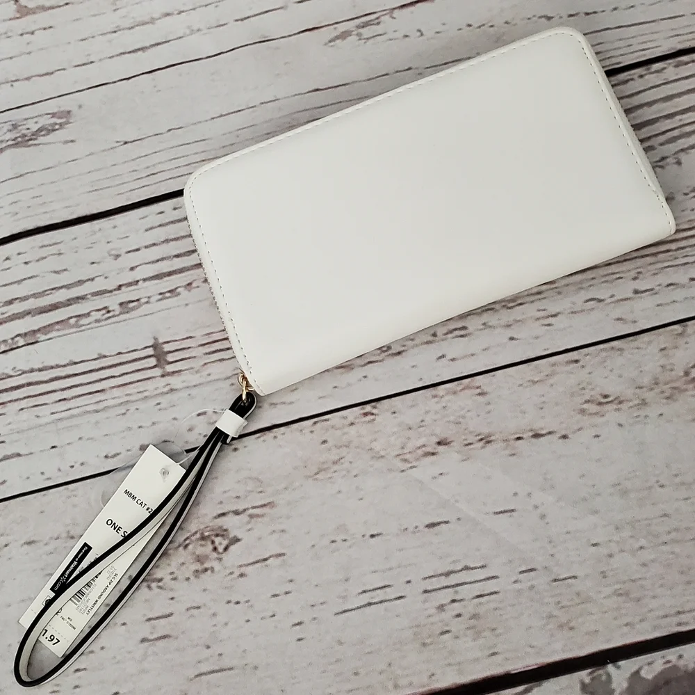 No Boundaries women's vinyl zip around wallet wristlet white